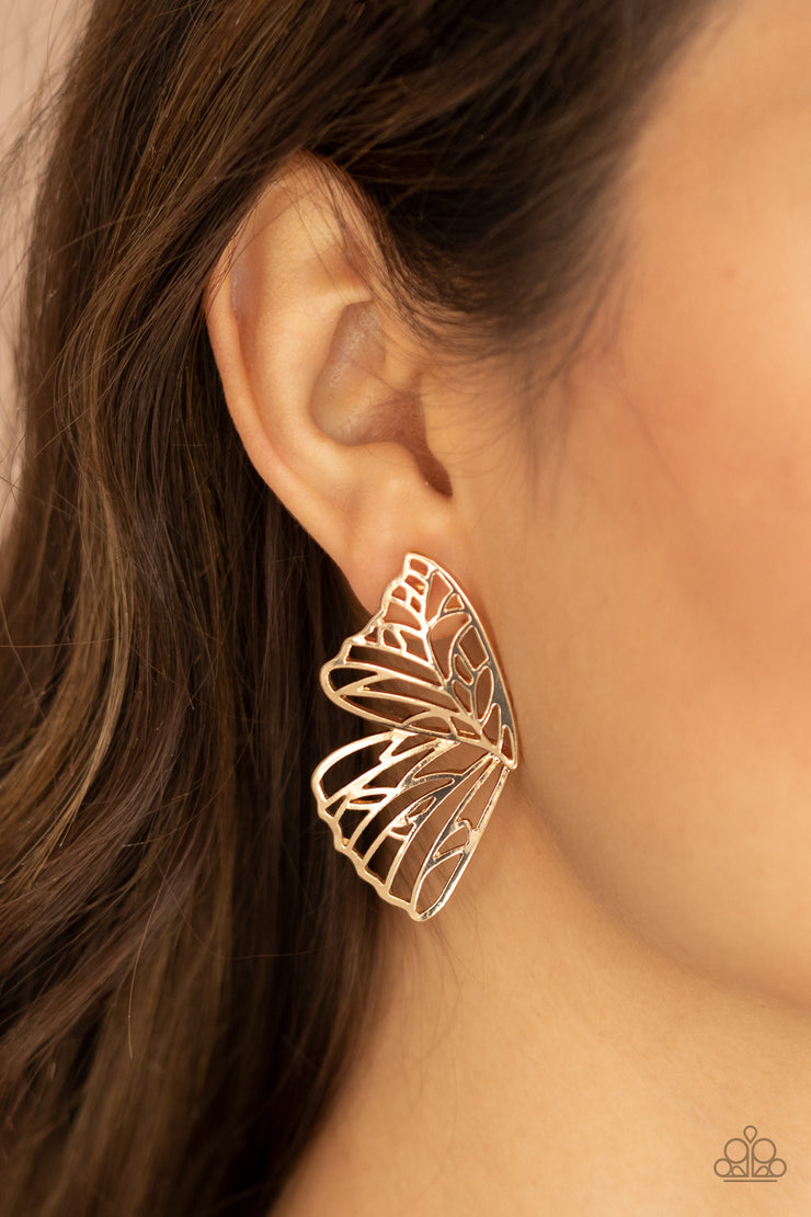 Butterfly Frills - Gold Post Earring