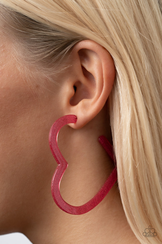 Heart-Throbbing Twinkle - Pink Hoop Earring